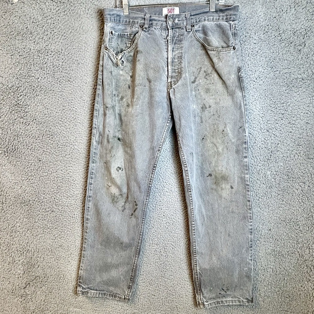 Vtg Levis Men's 501 Jeans 34x30 Gray Straight Leg Button Fly USA Distressed USA